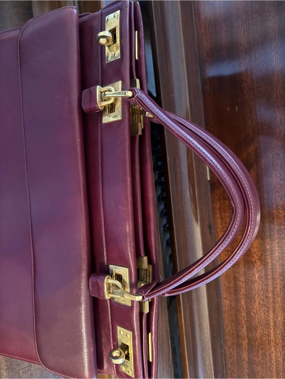 Vintage Leandro Firenze Italian Burgundy Leather Handbag Satchel Briefcase Locks